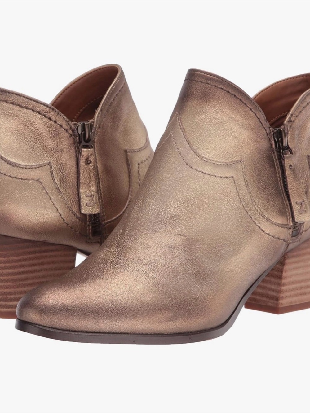 Zodiac Metallic Bronze Ankle Booties with Stacked Heel - Women